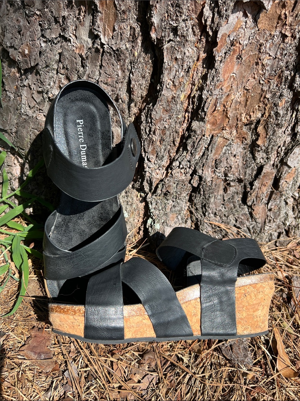 Pierre Dumas Black Cork Platform Wedge Sandals